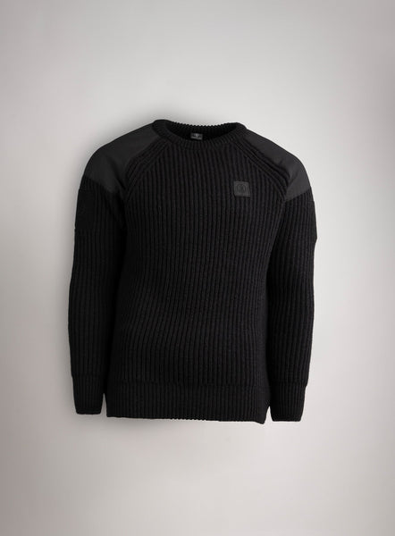HeriTech Rib Knit Jumper | 100% Wool Black Sweater | ThruDark